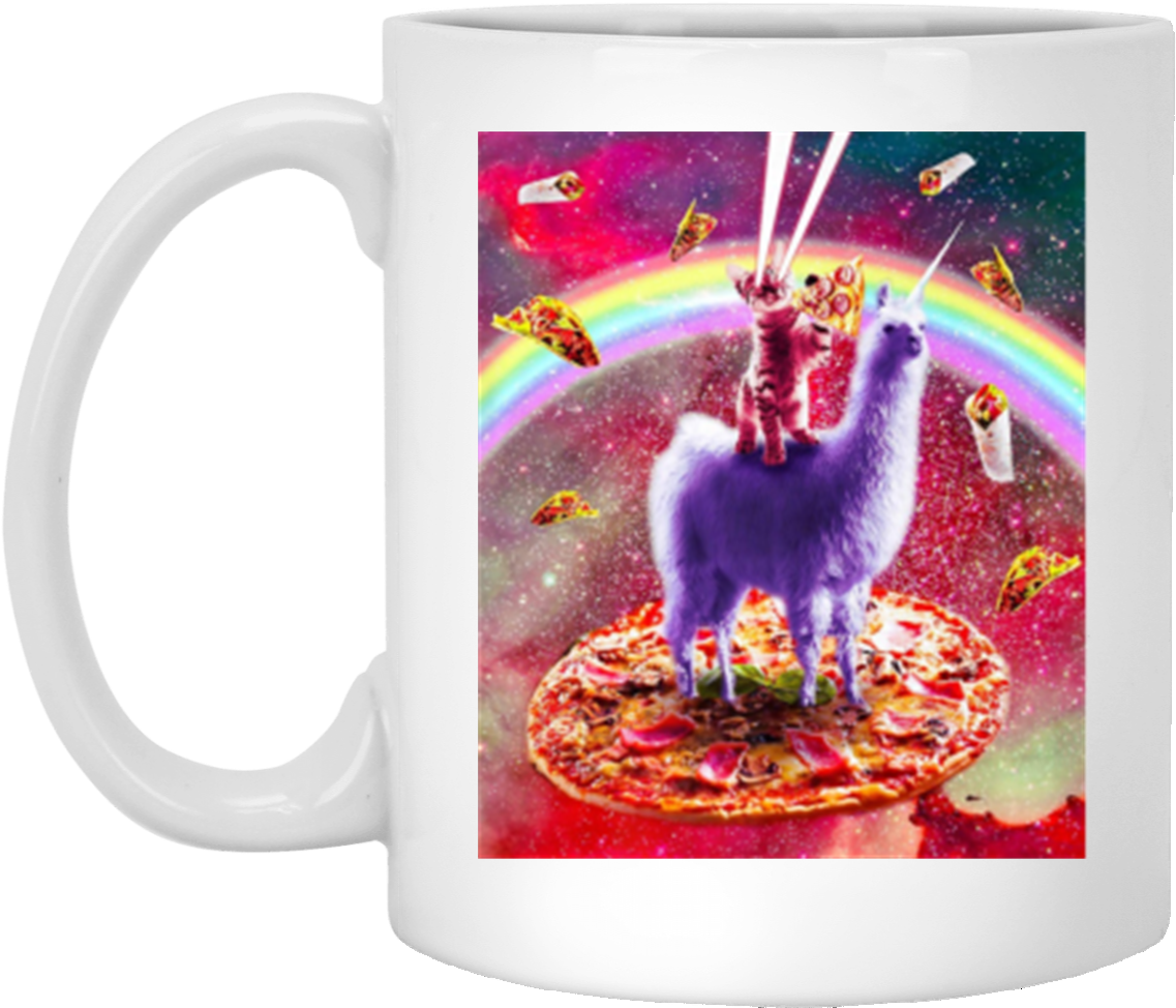 Laser Eyes Outer Space Cat Riding On Llama Unicorn (1155x1155), Png Download
