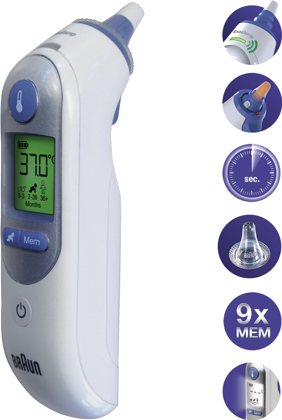 Braun Ear Thermometer Thermoscan 7 With Age Precision (1500x1500), Png Download