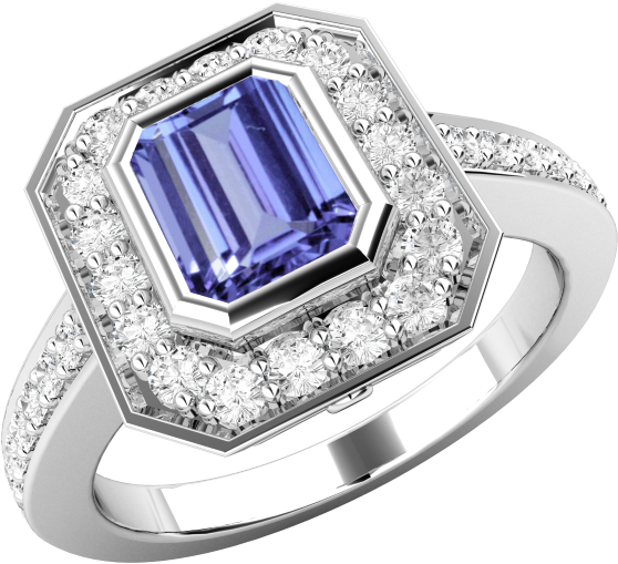 Tanzanite And Diamond Cluster Ring For Women In 18ct (560x560), Png Download