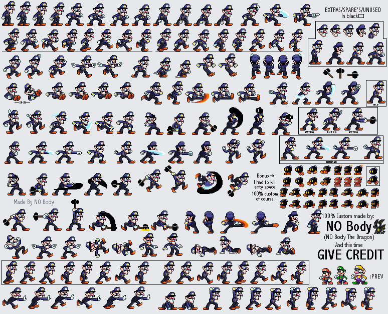 Waluigi Sprite Sheet - Number (774x628), Png Download