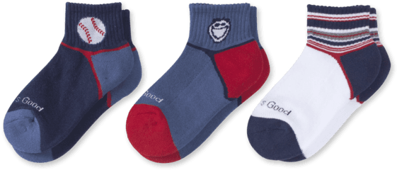 3-pack Boys Jake & Baseball Quarter Socks (570x570), Png Download