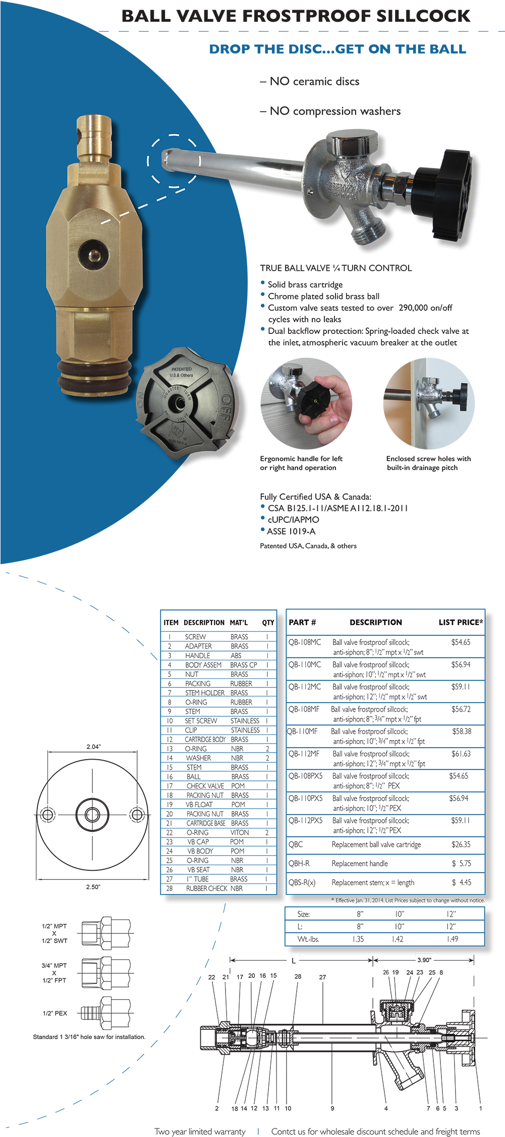 Quarter Ball Llc - Quarter Ball Qb-112mc Frost Proof Sillcock,12 In. L (1000x2333), Png Download