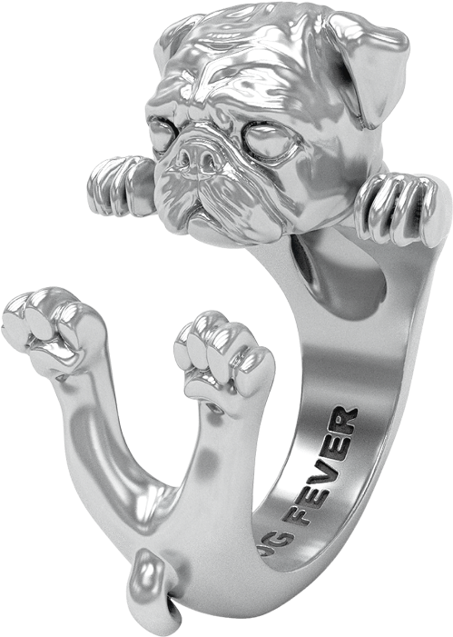 Dog Fever Silver Pug Hug Ring (606x774), Png Download