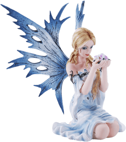 4.75 Inch Fairyland Blue Winged Fairy With Flowers (555x555), Png Download