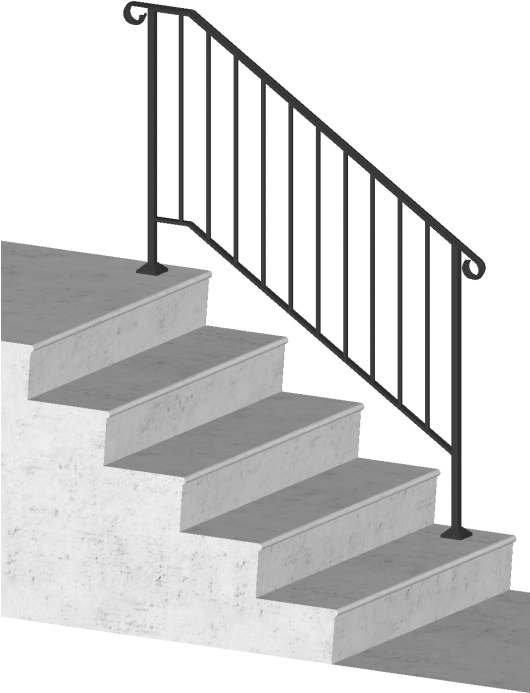 Picket-4 4 Foot Post To Post Spans 4 Stair Risers - Iron X Handrail Picket #2 Railing Rail Fits 2 Or 3 (529x705), Png Download