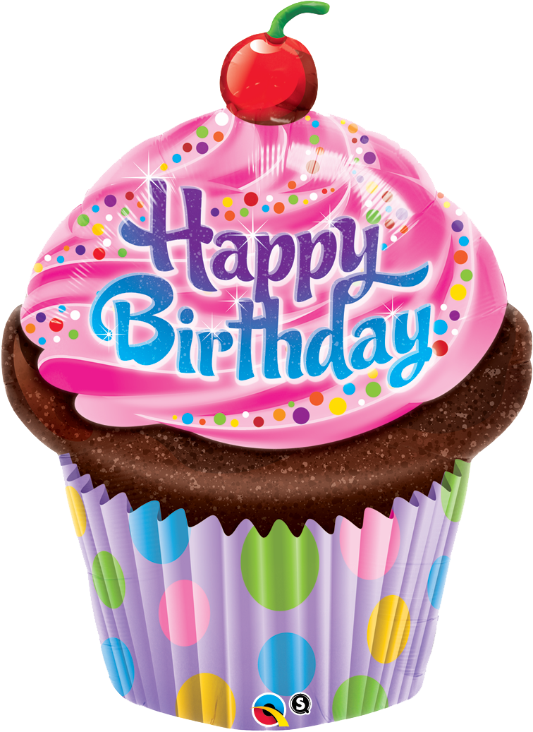 35" Happy Birthday Frosted Cupcake Balloons All American - Happy Birthday Cupcake (756x1037), Png Download