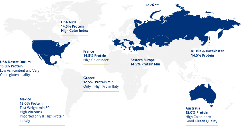Barilla's Imports And Main Quality Parameters - World Map (850x443), Png Download