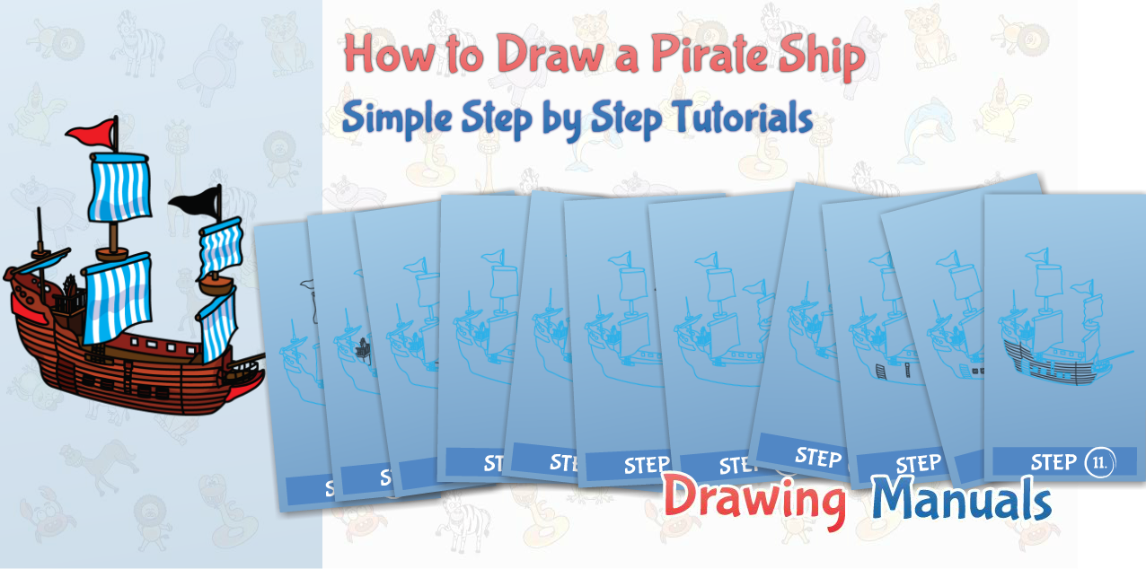 How To Draw A Pirate Ship Step By Step Drawing Tutorials - Drawing (1276x634), Png Download