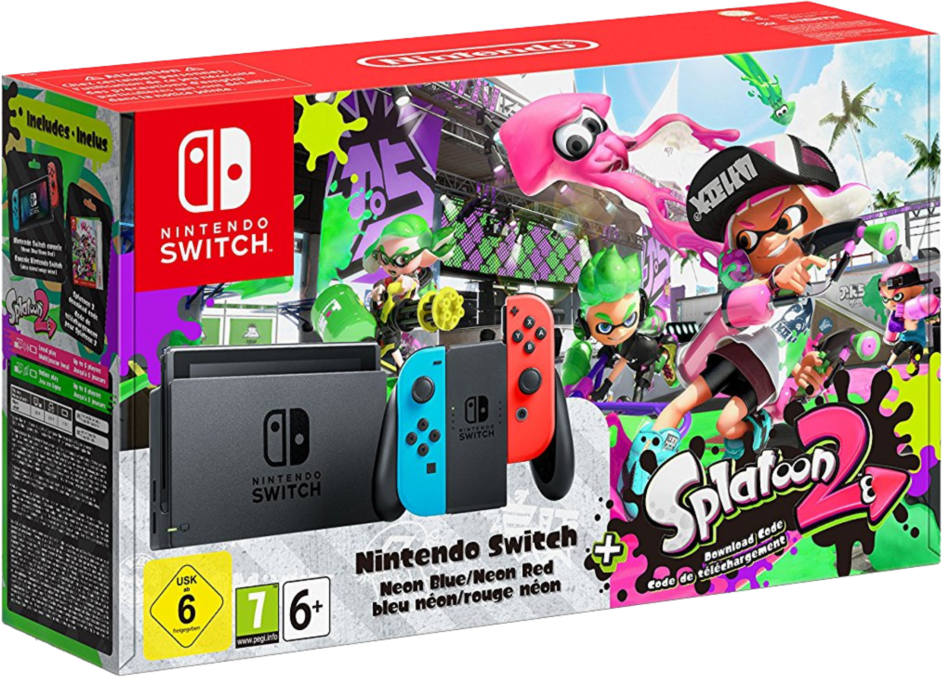 Nintendo Switch Neon Redblue With Splatoon 2 (1047x756), Png Download
