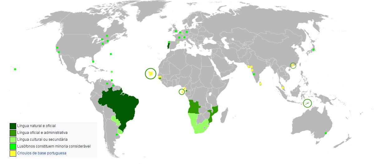 1200px-map Of The Portuguese Language In The World - Portuguese Language Map (1200x529), Png Download