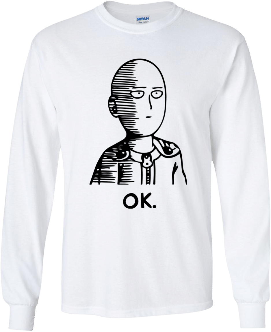 One Punch Man Saitama Ok Long Sleeve T Shirt - Black And White Anime One Punch Man Shirt (1155x1155), Png Download