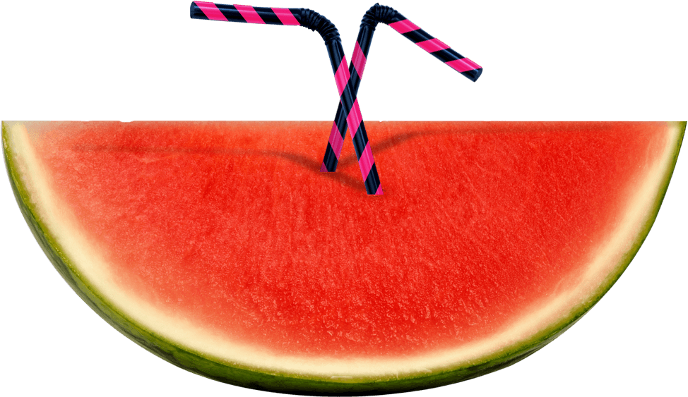 Watermelon With Straws - Watermelon (974x563), Png Download