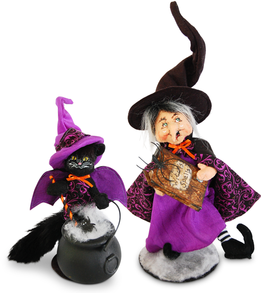 Purple Swirl Hag And Cat - 4in Kitty With Cauldron - Annalee Dolls (600x600), Png Download