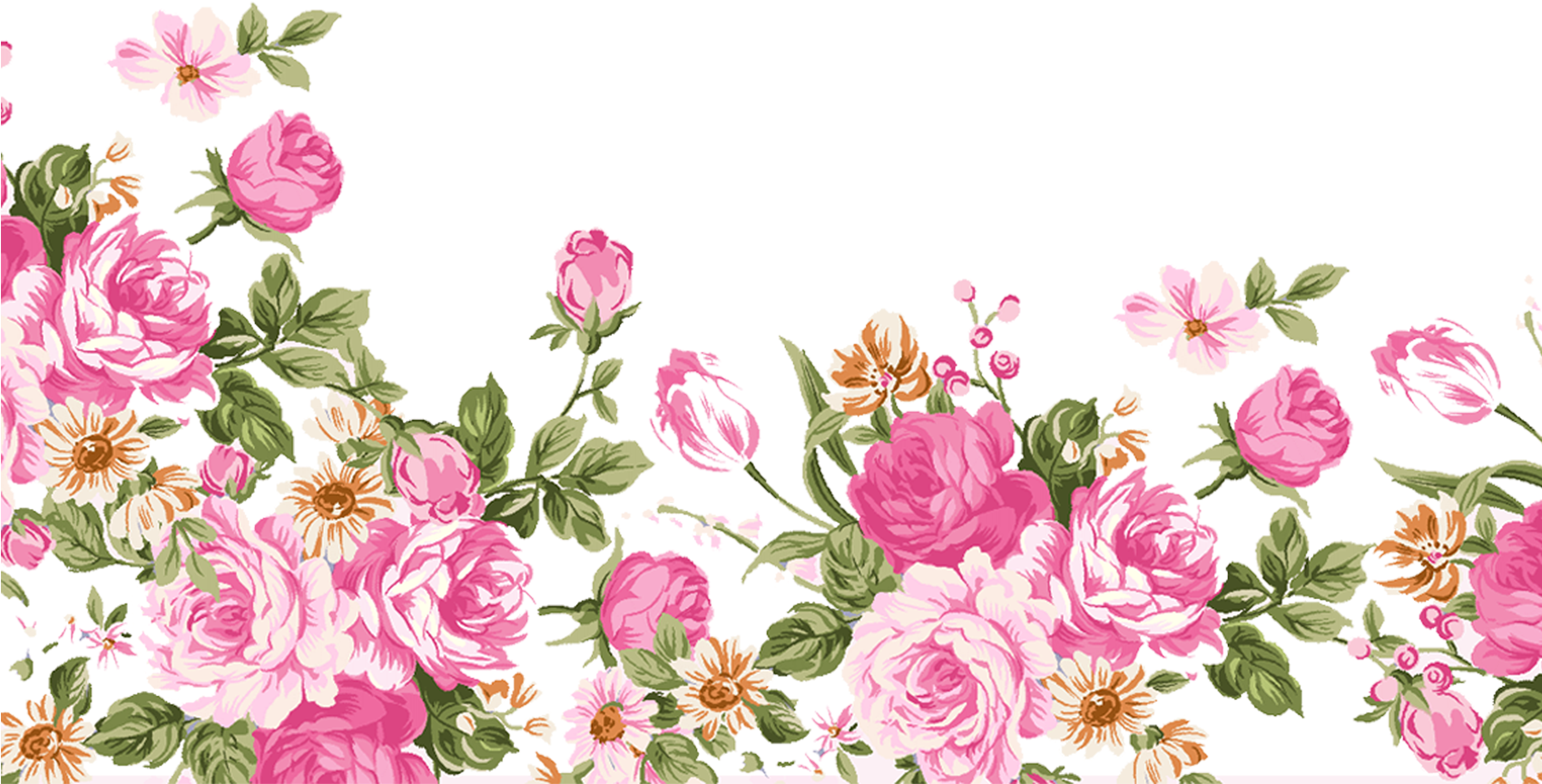 Dibujos Animados Hechos A Mano Con Flores Rosas Decorativas - Floral Wedding Border (1698x1035), Png Download