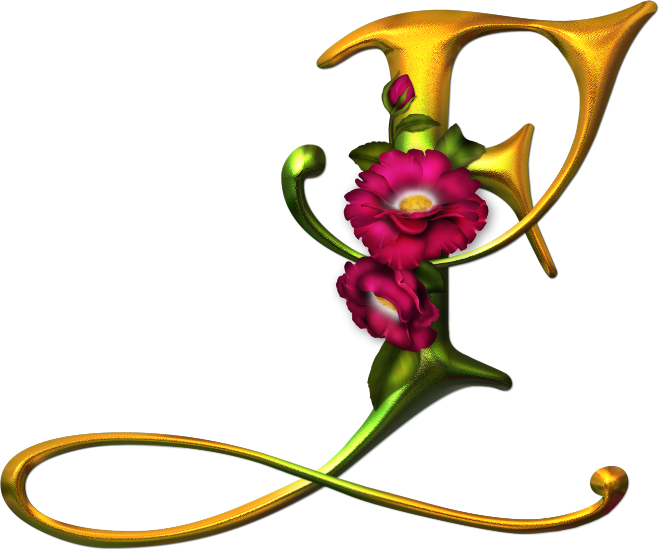 Alfabeto Dorado Con Flores Rosas (1328x1108), Png Download
