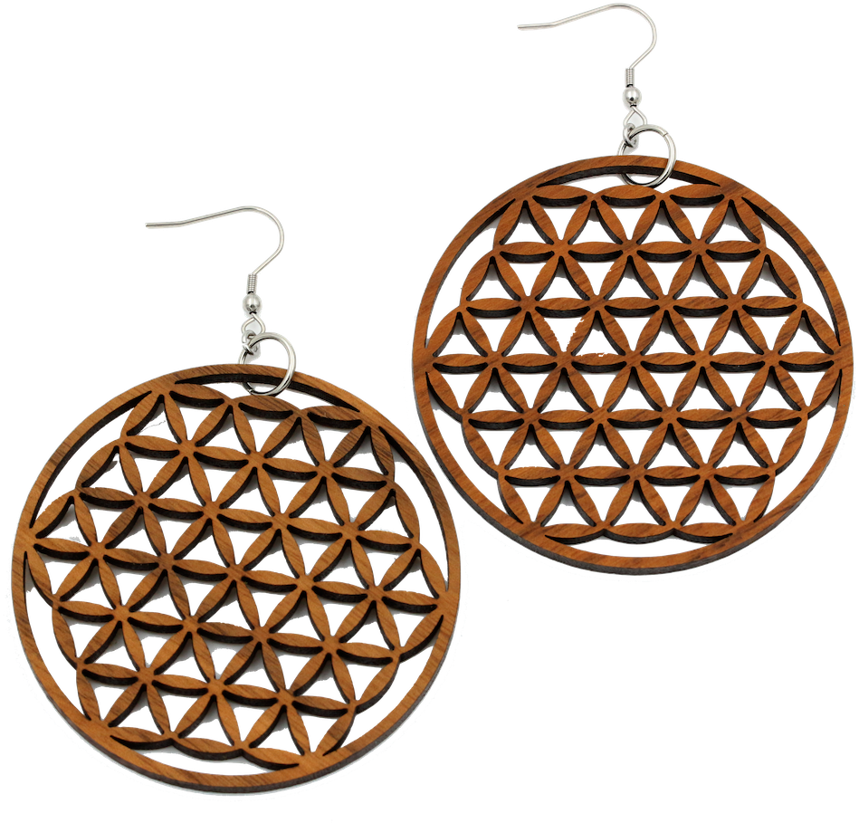 "flower Of Life" Earrings Classic Wood Walnut 60mm - Ohrhänger Holz "blume Des Lebens (1000x1000), Png Download