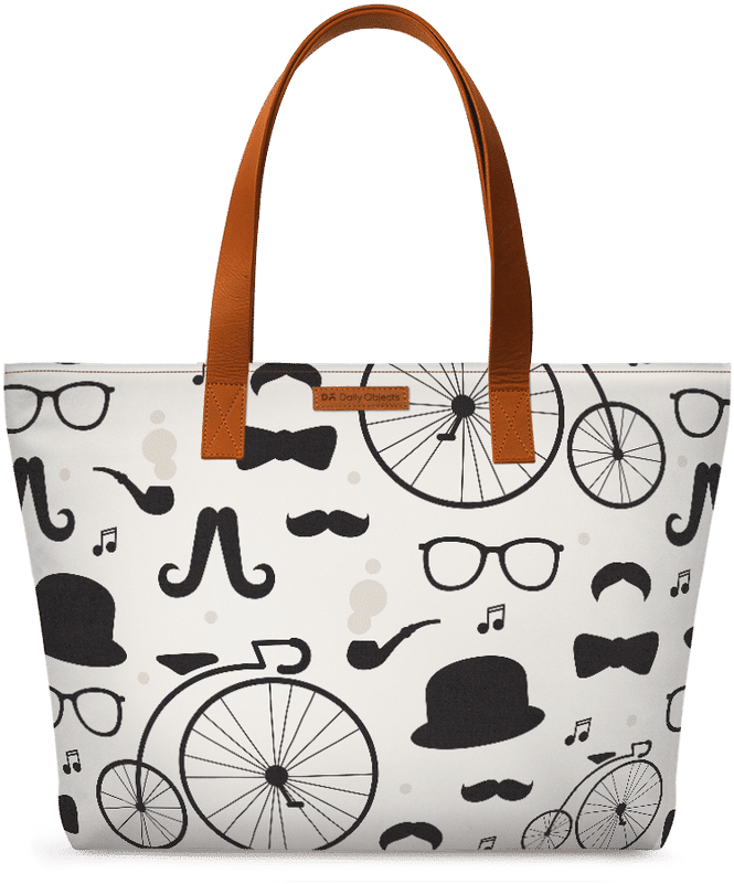 Dailyobjects Hipster Icons Fatty Tote Bag - Mustaches And Bow Ties (800x800), Png Download