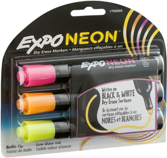 Download Expo Neon Dry Erase Markers, Bullet Tip, Assorted Colors. PNG