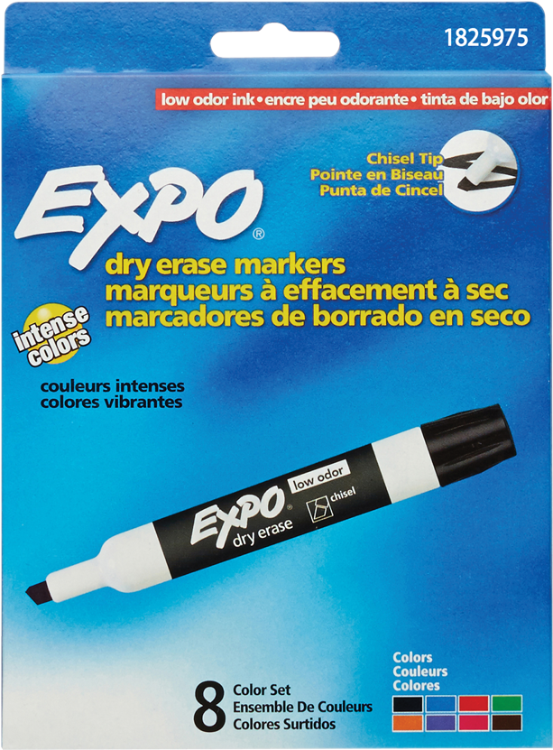 Expo® Low Odour Dry Erase Markers Chisel Tip Assorted - Expo Low Odor Markers (850x850), Png Download