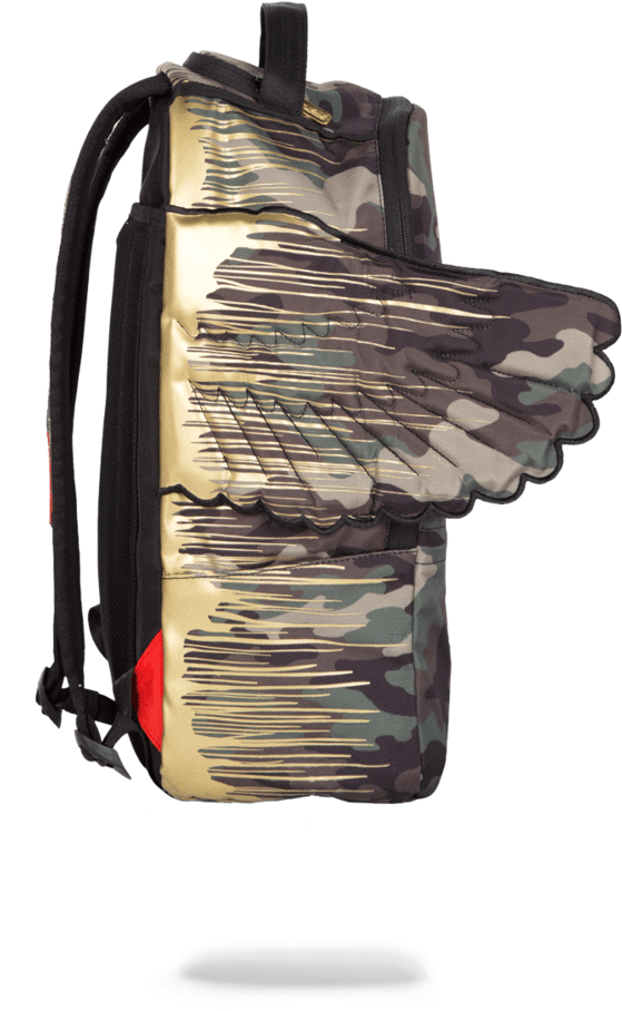 Sprayground- Gold Camo Drip Wings Backpack - Sprayground Camo Drip Wings (802x1023), Png Download