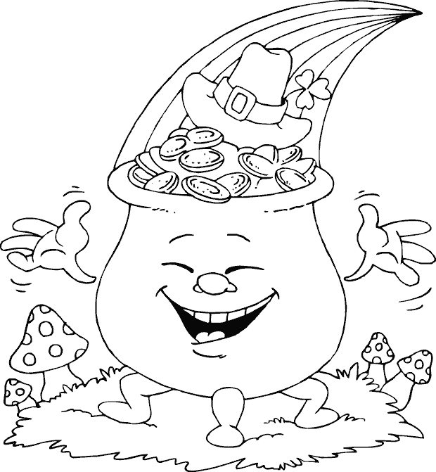 Smiling Pot Of Gold - Hat St Patrick's Day Coloring Pages (620x671), Png Download
