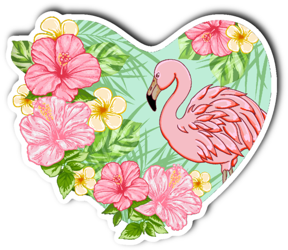 Flamingo And Flowers Vinyl Die Cut Sticker - Tropical Flowers Tropical Flamingo (600x600), Png Download