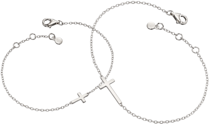 Silver Cross Bracelet Set - Necklace (800x800), Png Download