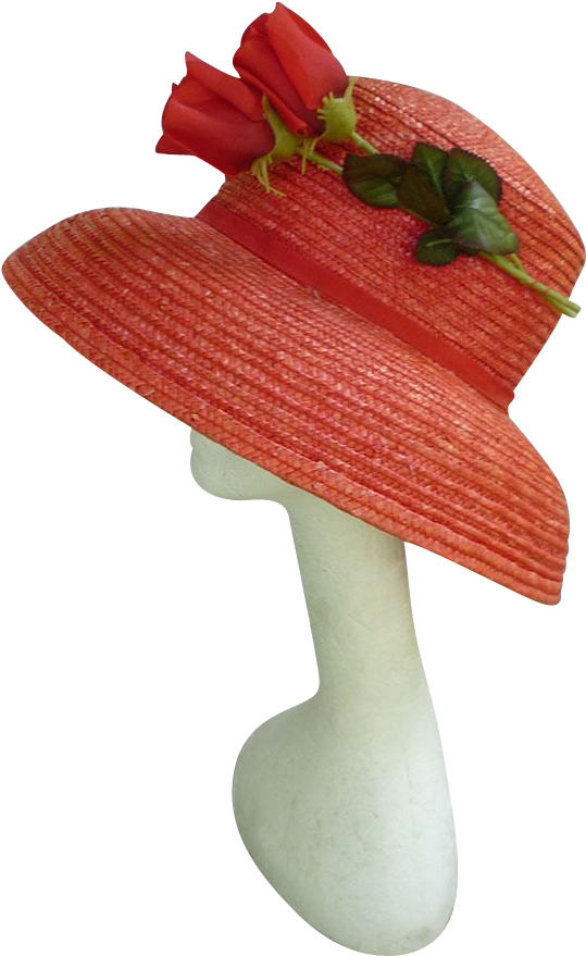 Betmar Red Straw And Roses Vintage Hat Two Red Roses (878x878), Png Download