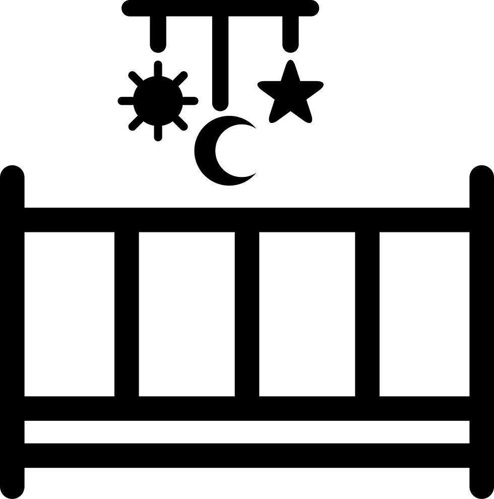 Baby Bed With A Mobile Toy With Hanging Shapes Of Sun - Baby Bed Icon (980x990), Png Download
