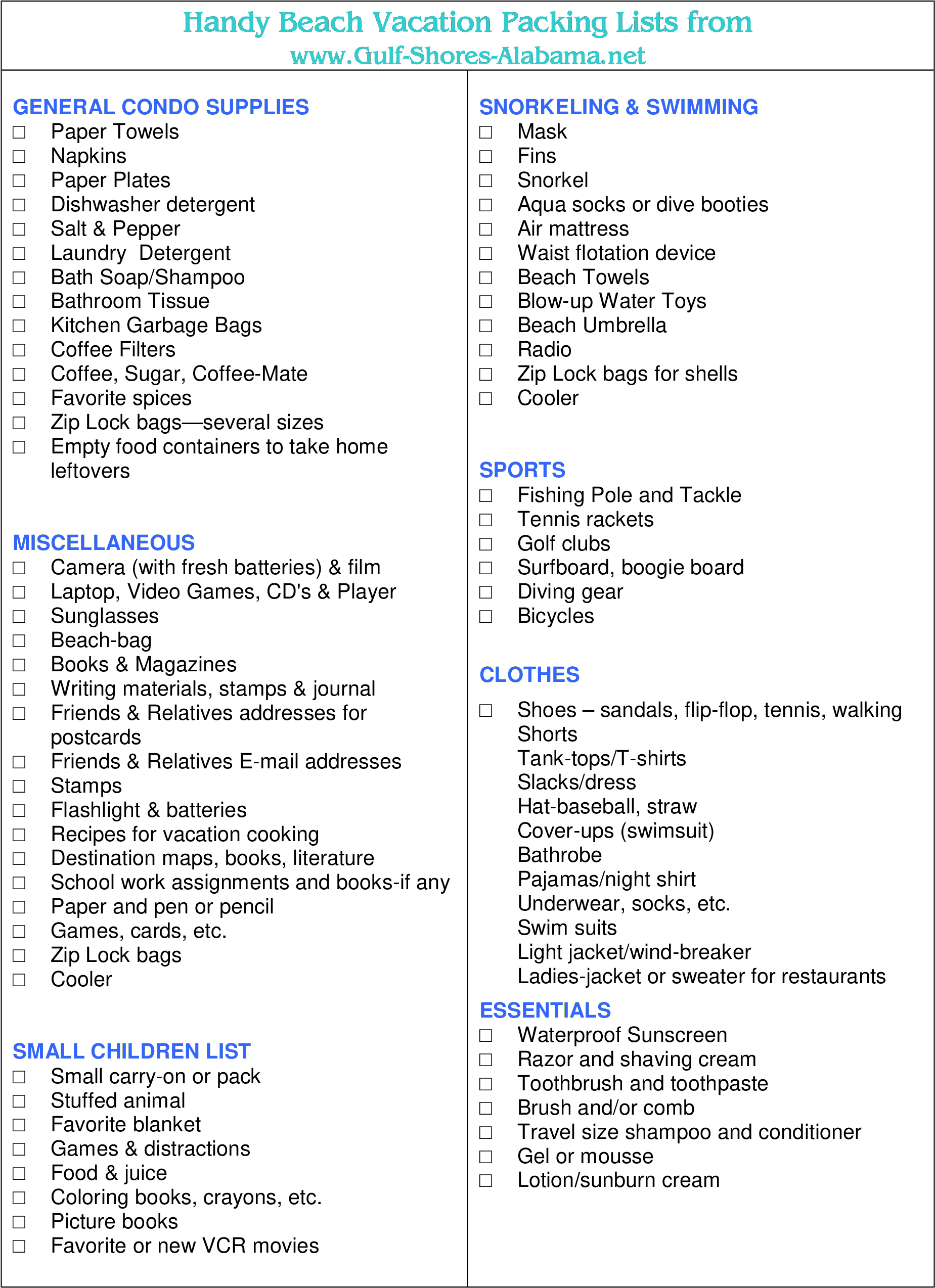 Packing List For Beach Vacation Main Image - Food List For Beach Vacation (2550x3300), Png Download