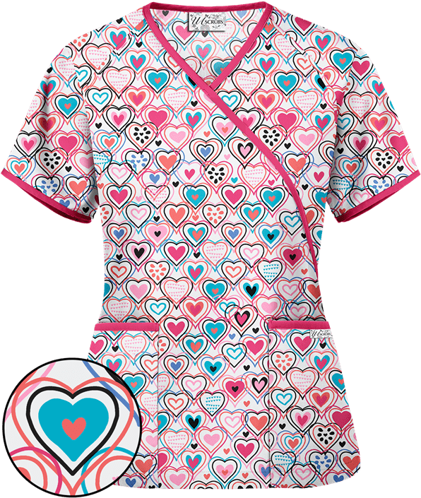 Blusa Médica Estampada Con Efecto Cruzado De Ua Hearts - Blusas Medicas Estampadas (600x720), Png Download