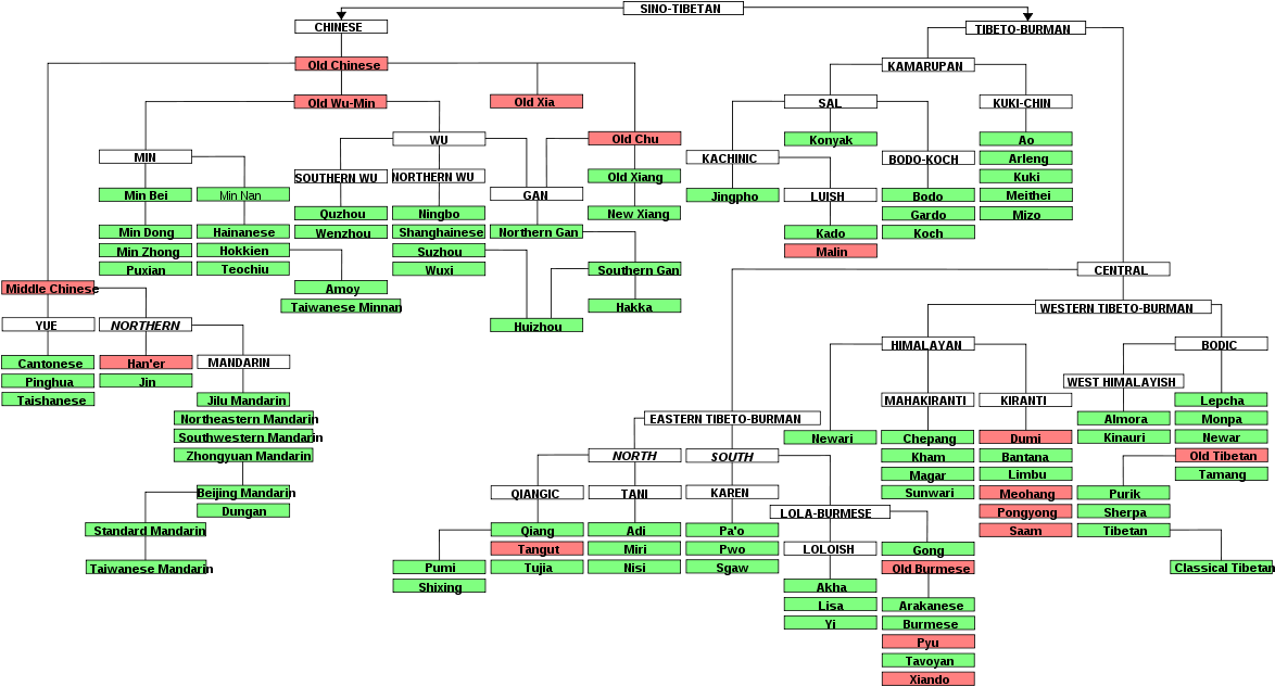 Other Tibeto-burman Languages - Sino Tibetan Language Tree (1000x536), Png Download