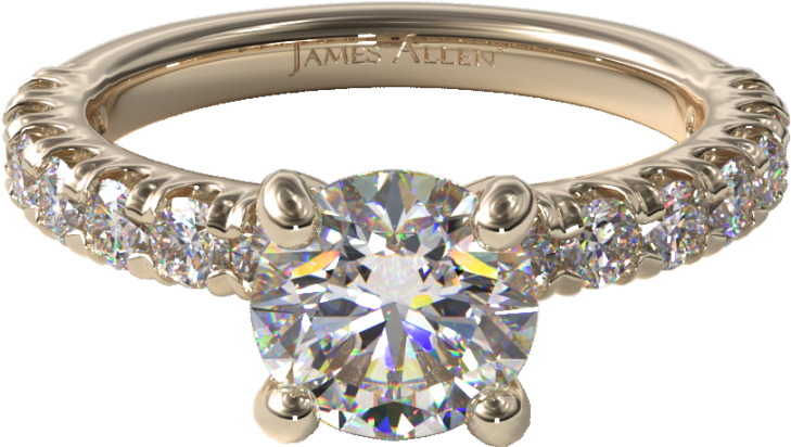 Pave Engagement Ring In Yellow Gold - Three Stone Engagement Ring In Yellow Gold - Setting (800x800), Png Download