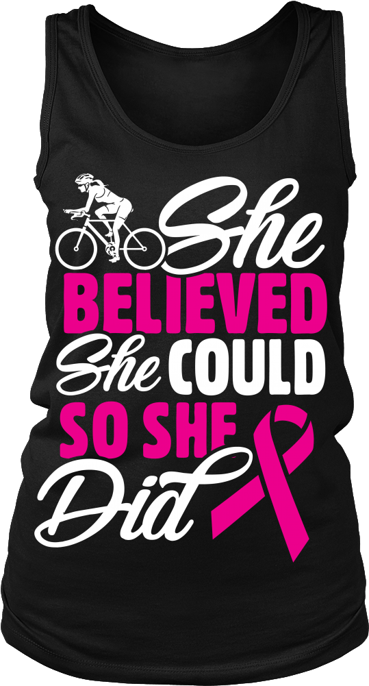 "she Believed She Could" Breast Cancer Awareness Cycling - Never Underestimate An Old Woman With A Bicycle V-neck (1000x1000), Png Download