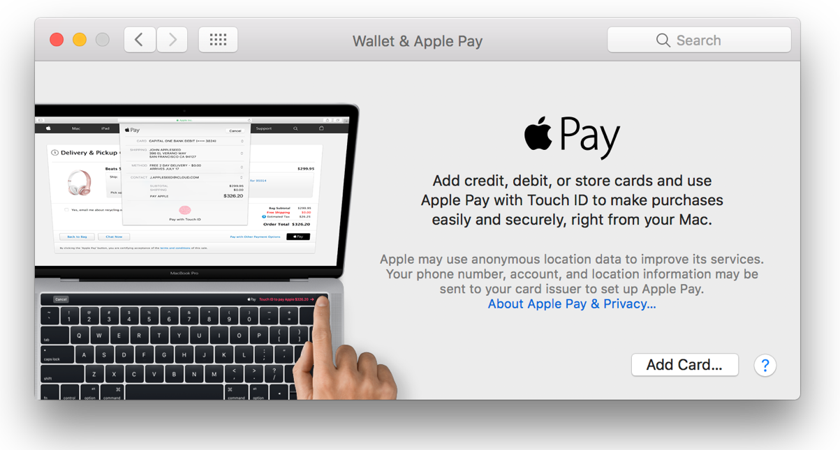 Apple Pay Setup Macos - Macbook Pro 2016 Fingerprint (1203x645), Png Download