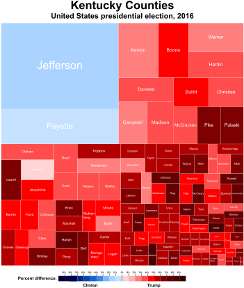 Treemap Of The Popular Vote By County - 2016 Presidential Election Kentucky (390x430), Png Download