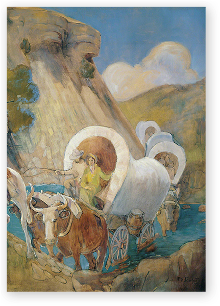 Lds Greeting Cards Minerva Teichert Pioneer Wagons (432x611), Png Download