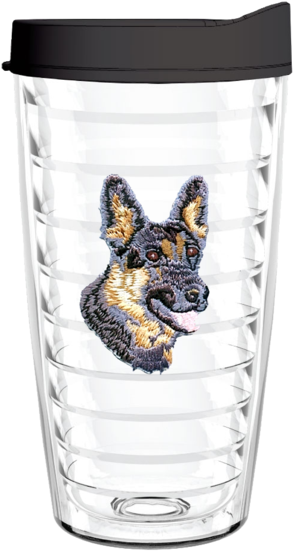 German Shepherd 16oz Tumbler - Usa Flag 16 Oz Insulated Tumbler With Blue Lid And (302x599), Png Download
