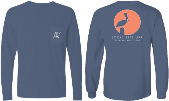 Pelican Outline Long Sleeve Tee - Long-sleeved T-shirt (600x440), Png Download