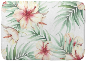 Seamless Pattern With Tropical Flowers And Leaves - Illustration (400x400), Png Download