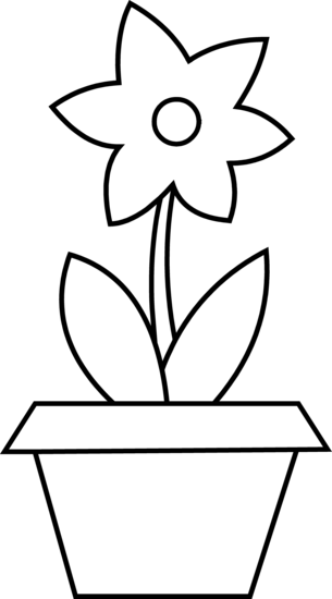 Flower - Outline - Clipart - Flower Clip Art In Pot (305x550), Png Download