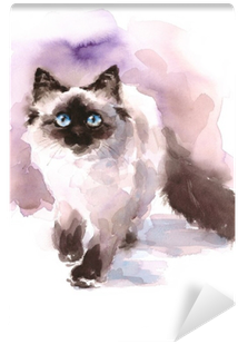 Watercolor Siamese Ragdoll Cat Walking Looking Up Hand - Watercolor Paintings Of Birman Cats (400x400), Png Download