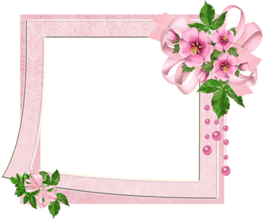 Cute Pink Transparent Photo Frame With Flowers Outline - Cute Photo Frame Png (600x496), Png Download