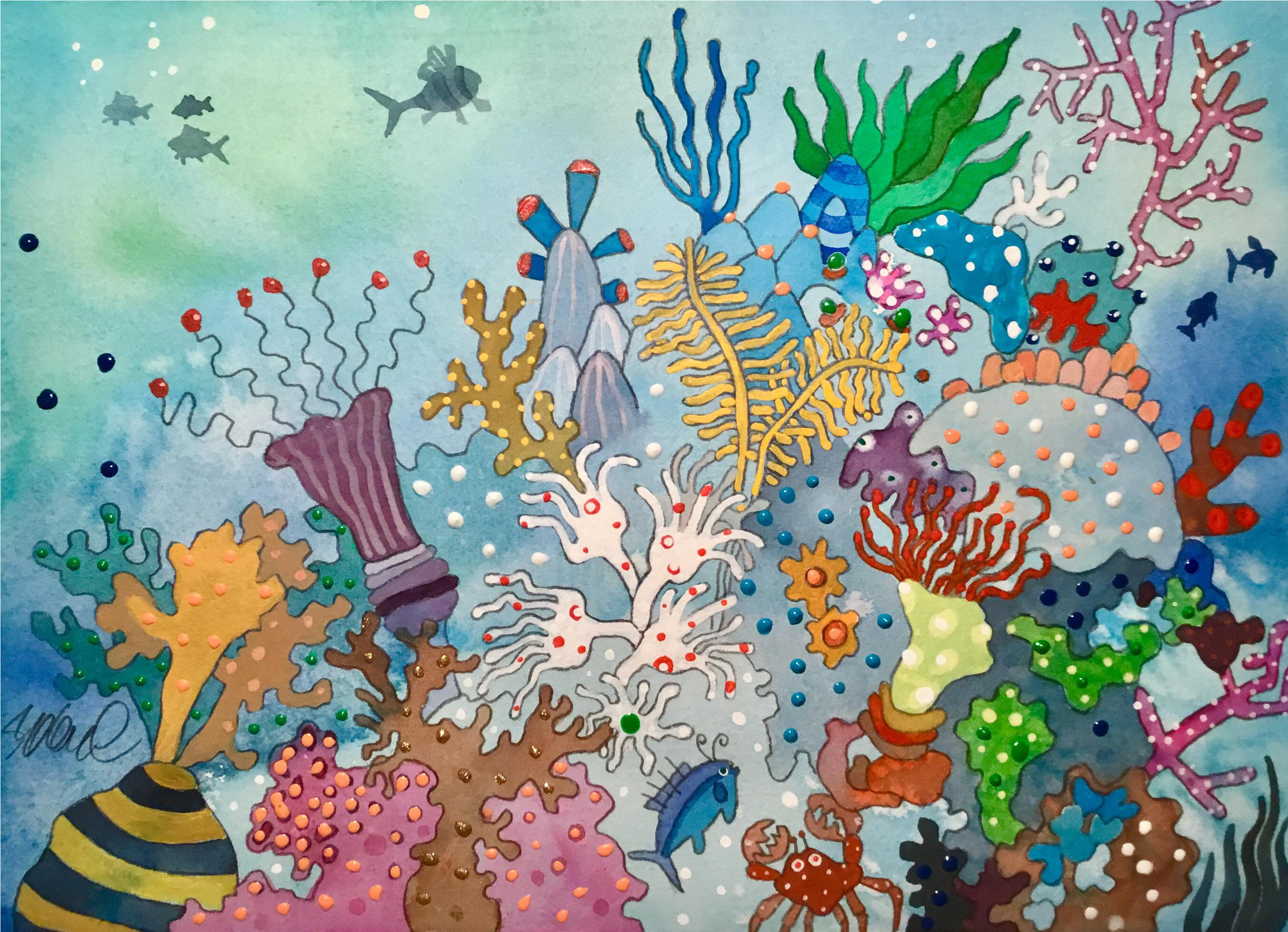 Jpg Black And White Library Reef Drawing Watercolor - Watercolor Painting (3020x2184), Png Download