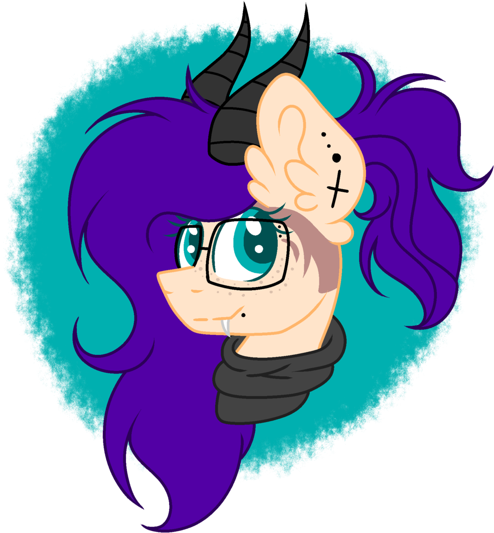 Mintoria, Bust, Fangs, Female, Glasses, Horns, Oc, - Cartoon (1024x1115), Png Download