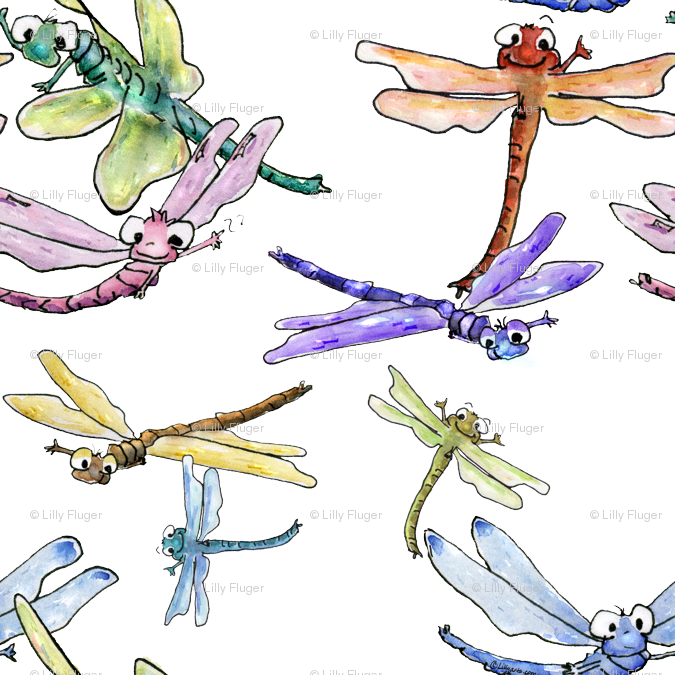 Dragonfly Fabric - Happy Dragonflies - Brown Custom (675x675), Png Download