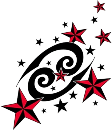 Red Nautical Stars And Cancer Zodiac Tattoo Design - Cancer Zodiac Symbol Tattoo Designs (389x449), Png Download