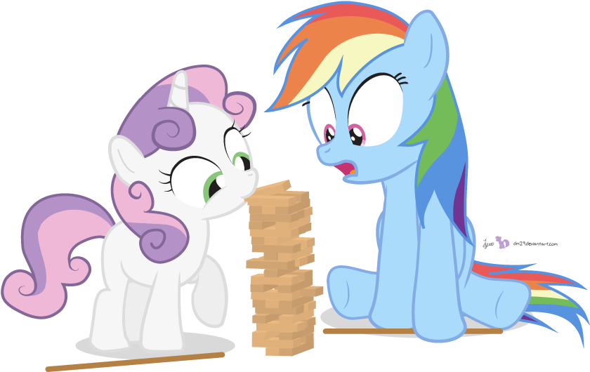 Dm29, Duo, Jenga, Mouth Hold, Rainbow Dash, Safe, Simple - Sweetie Belle And Rainbow Dash (900x600), Png Download