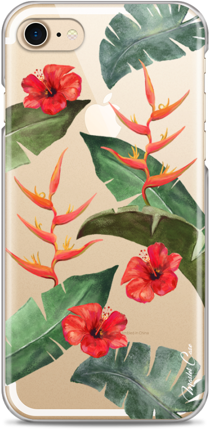 Coque Iphone 7/8 Tropical Watercolor Design Red Flowers - Iphone 6s (1230x900), Png Download