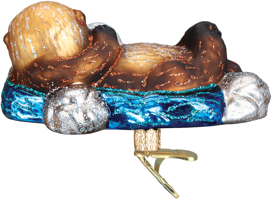 Floating Sea Otter Ornament - Holiday Craft Boat Glass Blown Hanging Christmas Ornament (1024x1024), Png Download